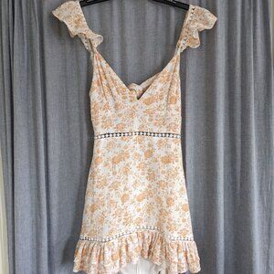Cottagecore Dress Women's M Orange White Floral Sleeveless Sun Minkpink Summer